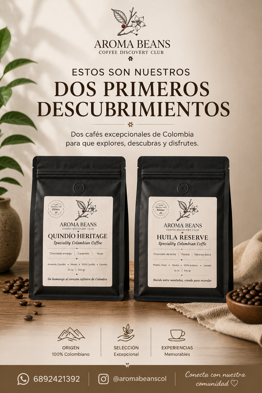 Aroma Beans Huila Reserve and Coffe Discovery Club bags